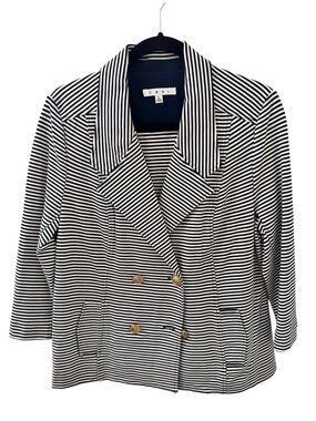 CAbi Black & White Striped Double-Breasted Blazer